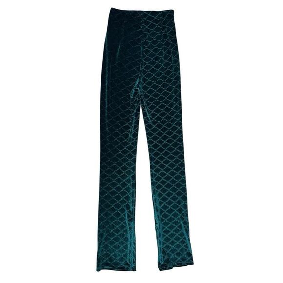 Weili Zheng NEW Embossed Velvet Straight leg Pants Green XS Zipper Ankles $350 - Picture 6 of 8